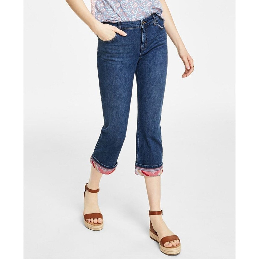 Style & Co Curvy Capri Jeans Mid Rise Slimming Embroidered Cuff Size Petite 4P
